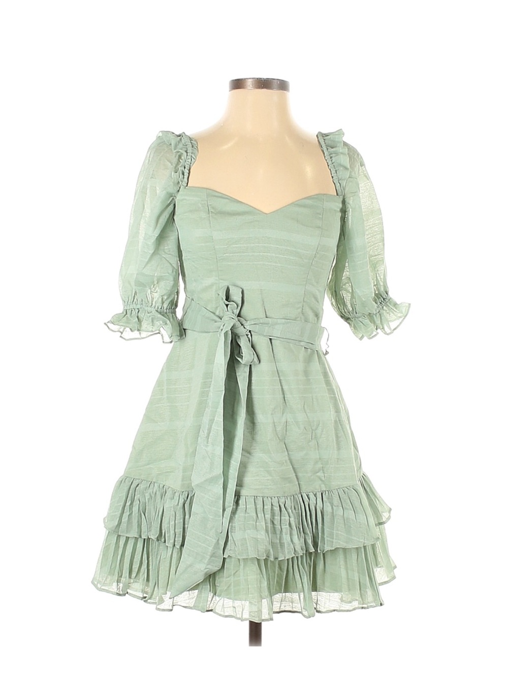 KEEPSAKE the Label Mint Green Puff-Sleeve Ruffle Mini Dress